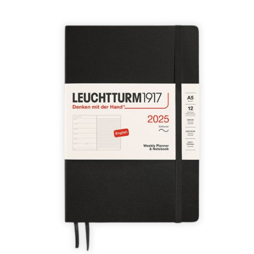 Leuchtturm Weekly Planner & Softcover Notebook 2025 A5, Black Paper